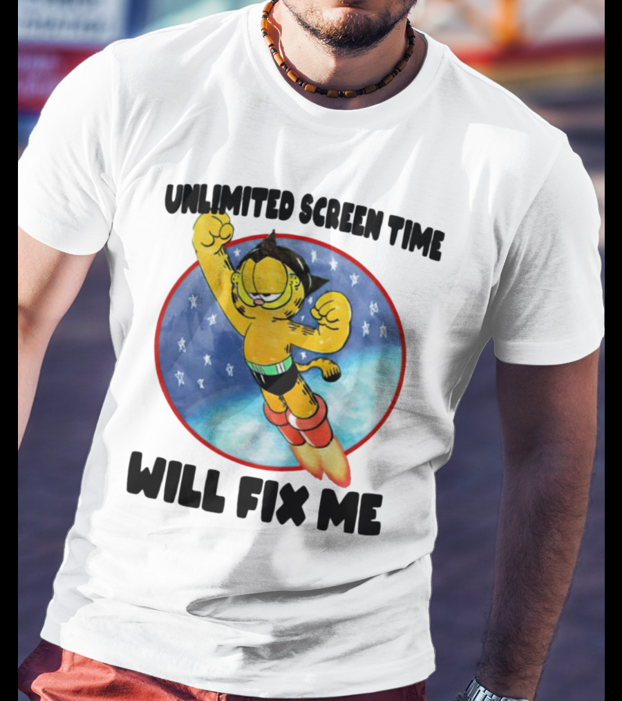 Unlimited Screen Time Will Fix Me Garfield Superhero Flight T-Shirt