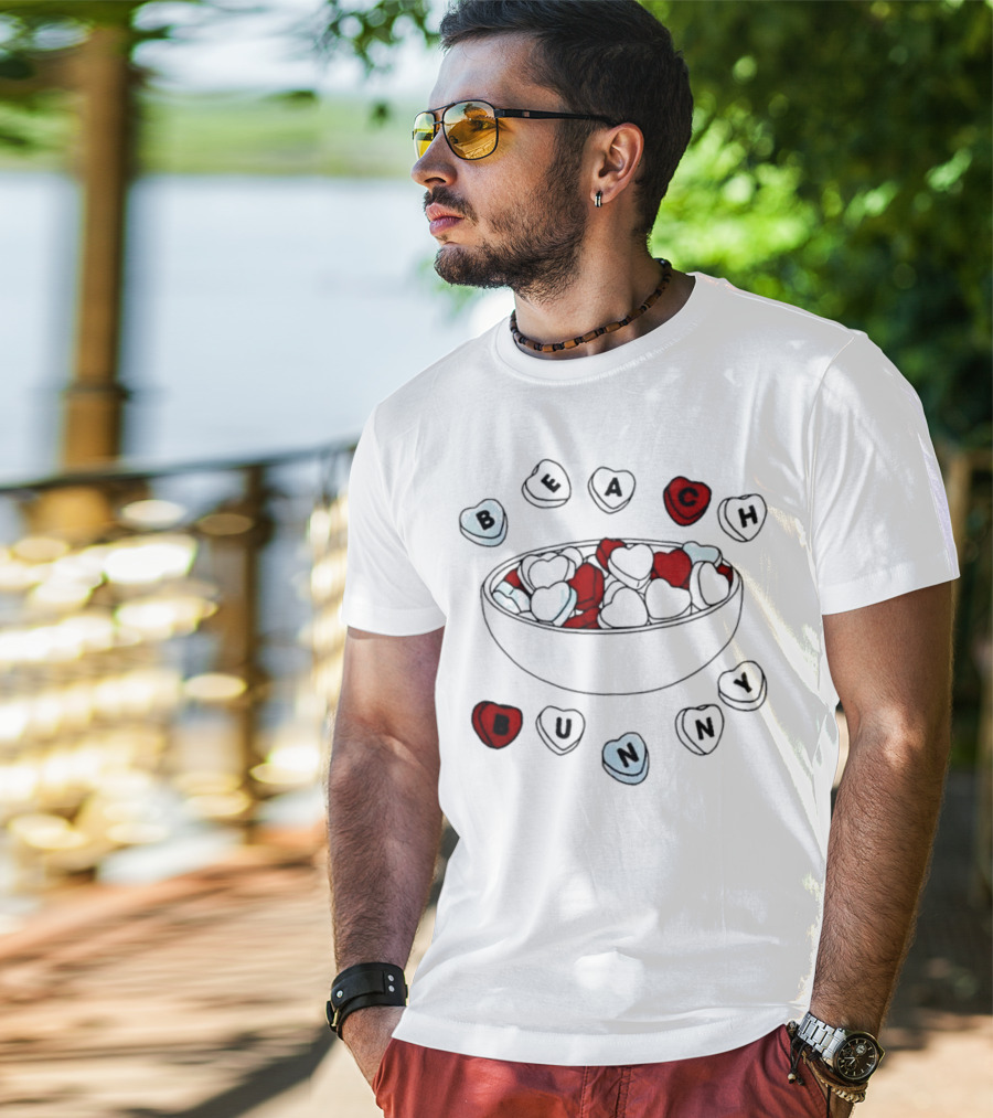 BEACH Bunny Heart Bowl With Red And Black Hearts T-Shirt