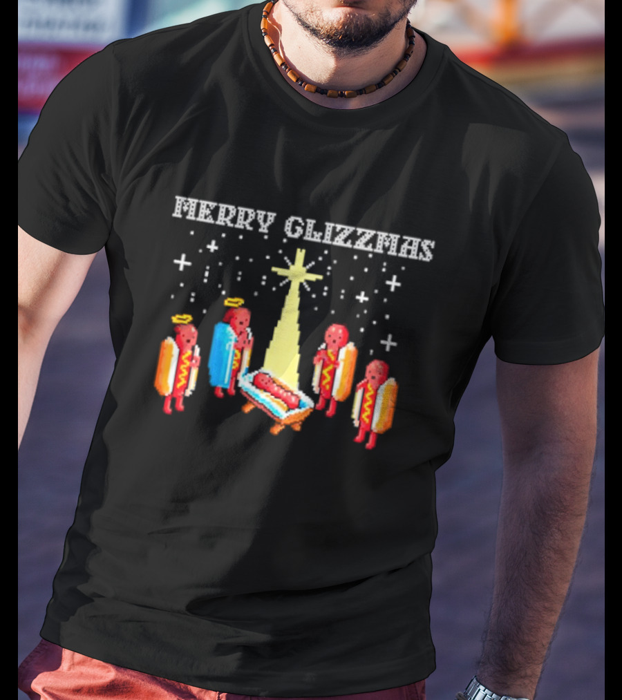 Merry Glizzmas Hot Dog Nativity Scene With Angels T-Shirt