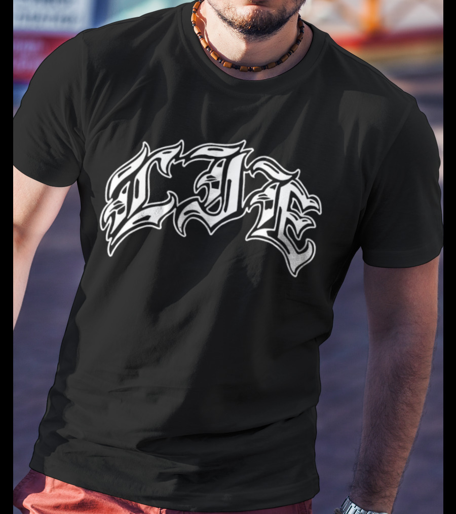 LIE Latinos Run Hardcore Gothic Styled Text T-Shirt