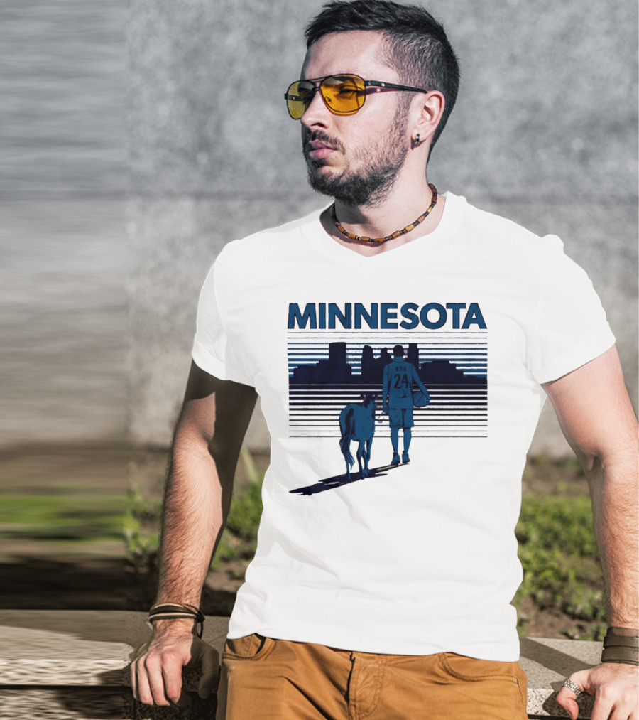Minnesota Basketball 24 Bring Ya Ass Player And Dog With City Skyline T-Shirt