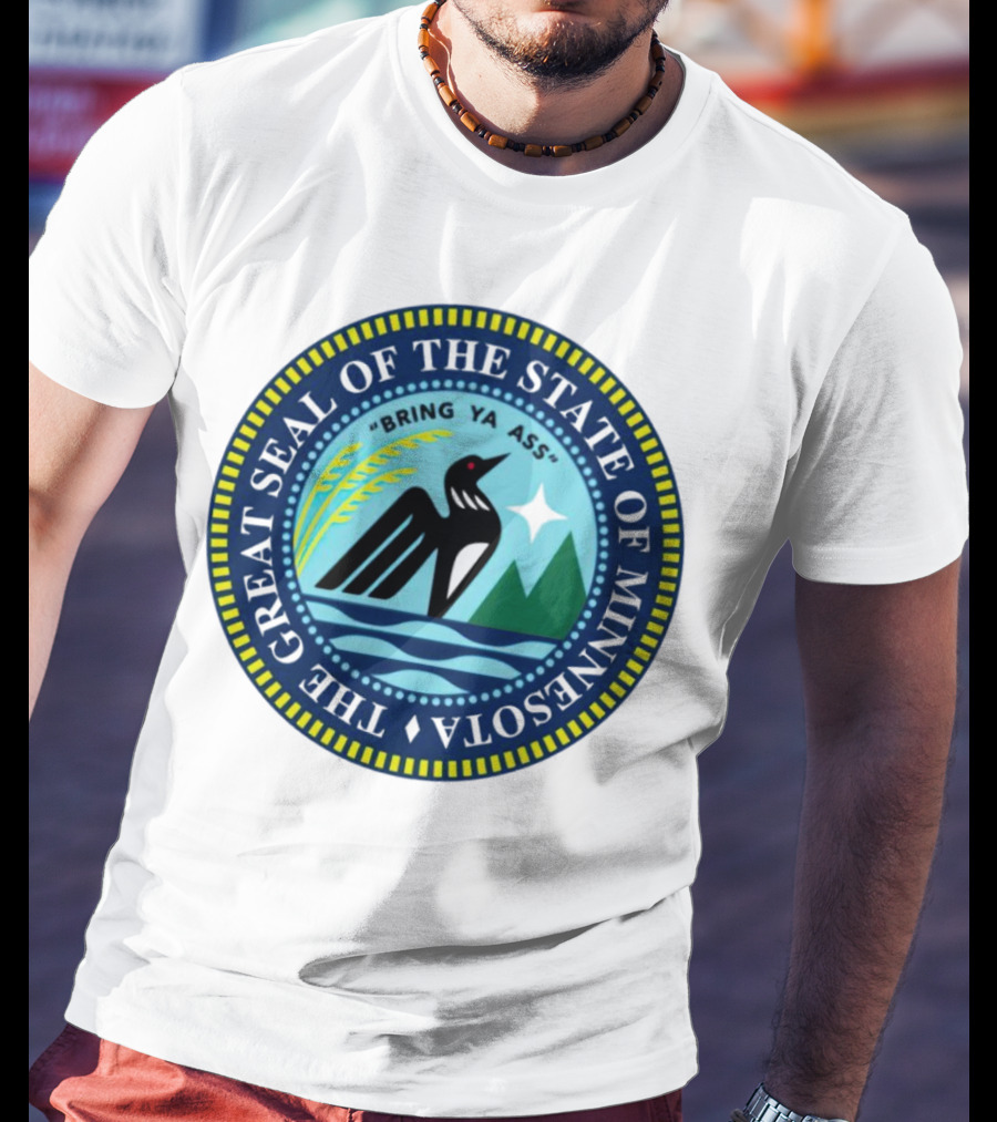 The Great Seal Of The State Of Minnesota Bring Ya Ass Black Bird Mountains Waves Star T-Shirt