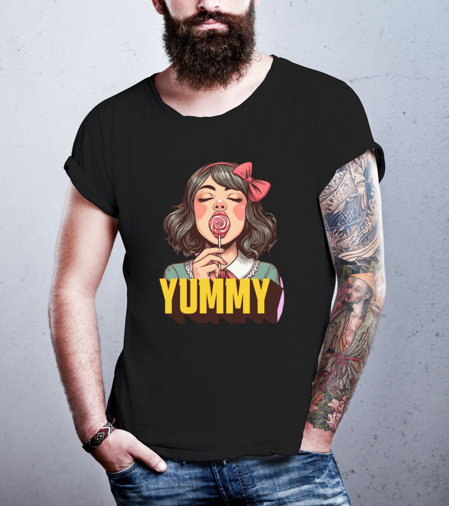 Yummy Girl With Lollipop Pop T-Shirt