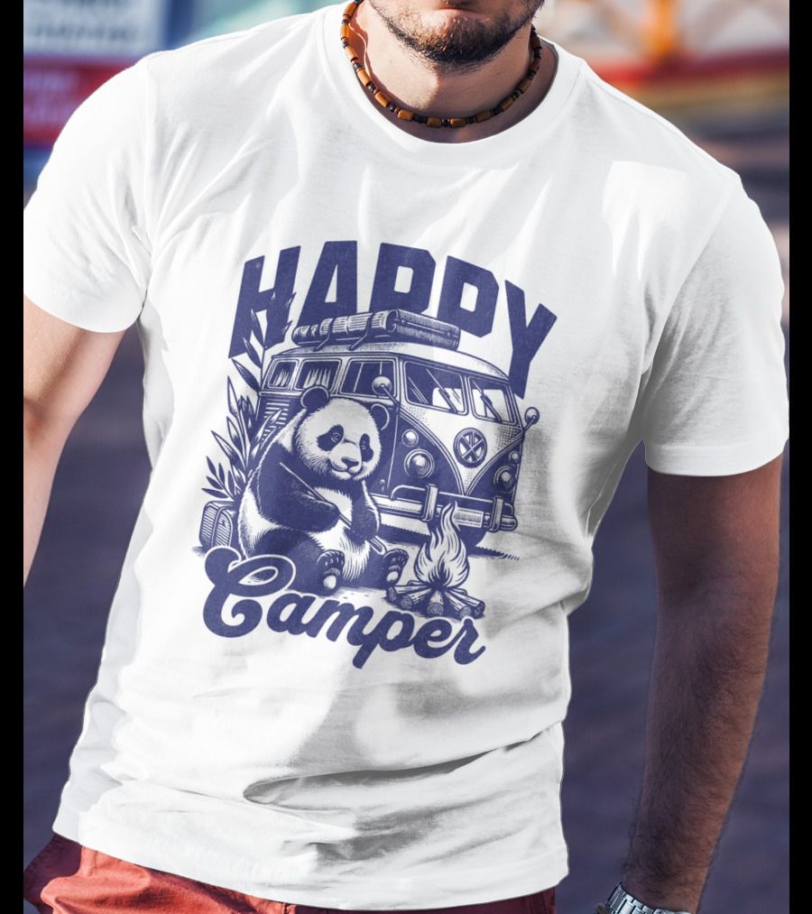 Happy Camper Panda By Van And Campfire Vintage T-Shirt