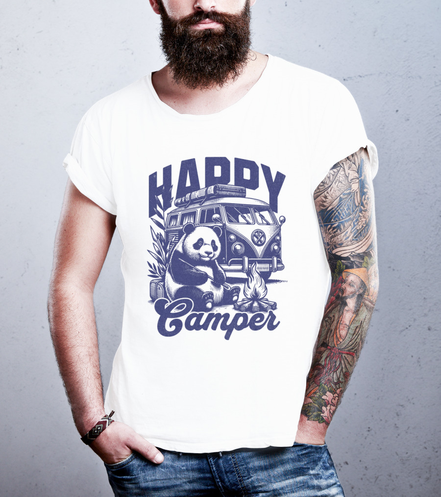 Happy Camper Panda By Van And Campfire Vintage T-Shirt