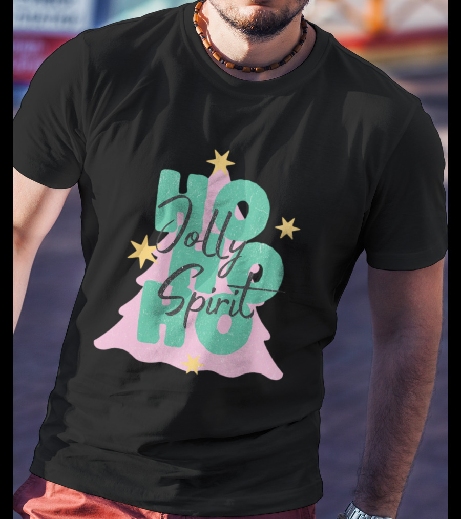 HO HO HO Jolly Spirit Christmas Tree Stars T-Shirt
