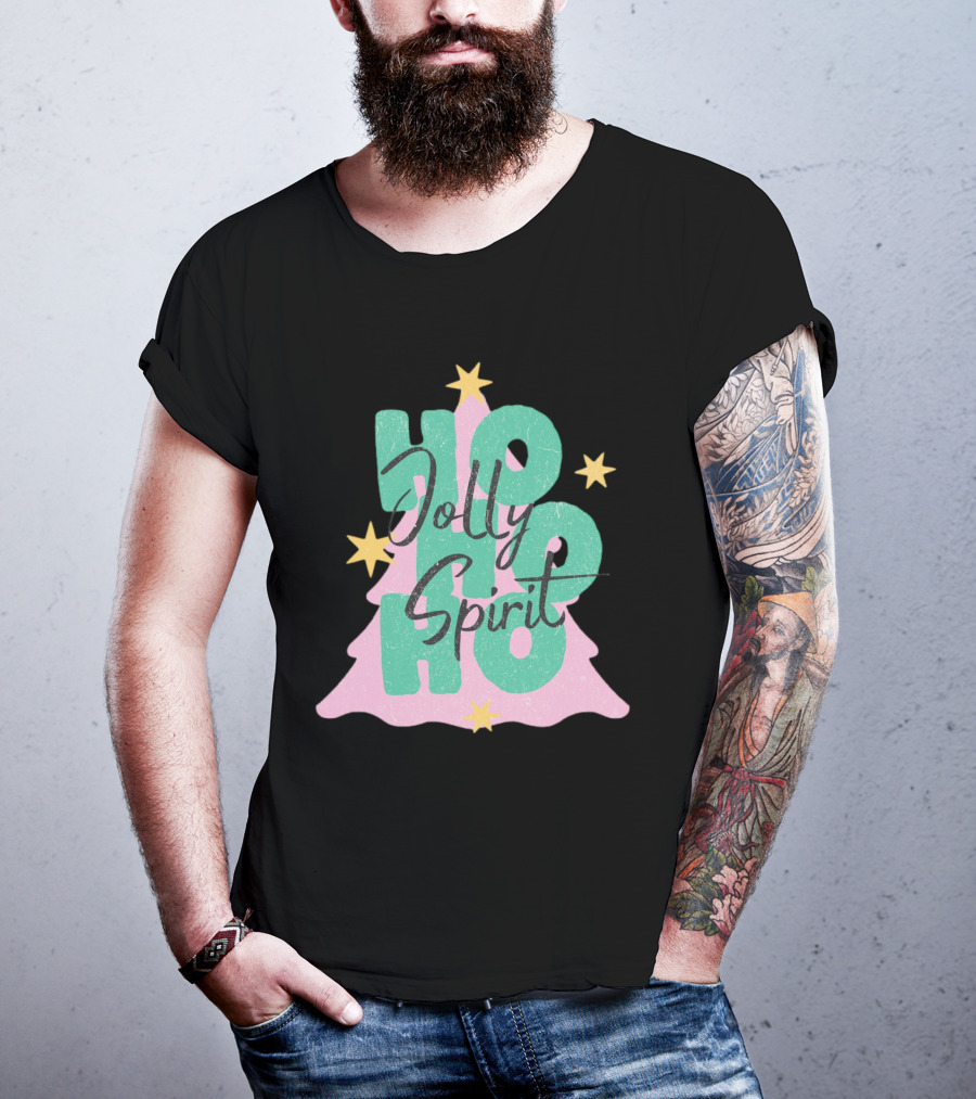HO HO HO Jolly Spirit Christmas Tree Stars T-Shirt
