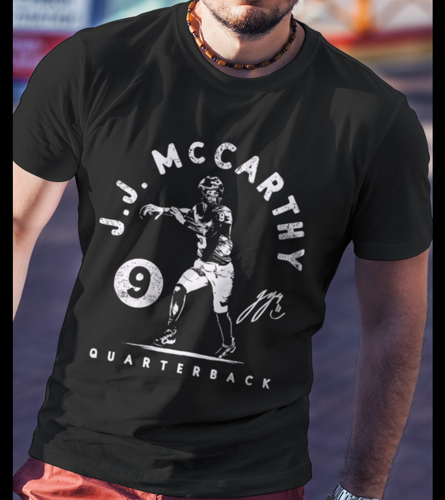 J.J. McCarthy Quarterback 9 Signature Football Player T-Shirt