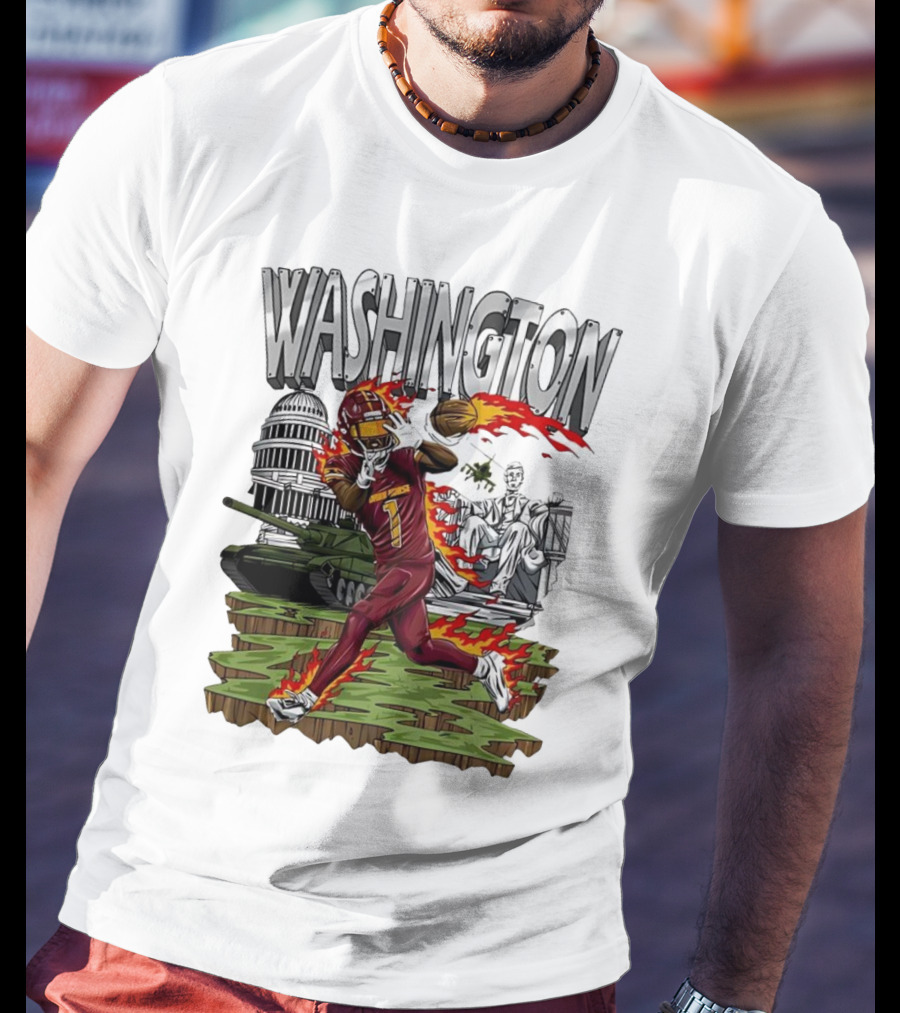 Washington Commanders Jahan Dotson Football Cartoon Capitol Tank Lincoln Fire T-Shirt