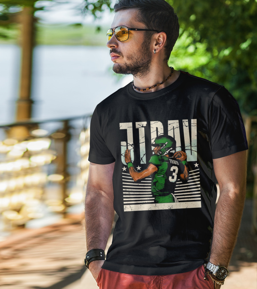 Jordan Travis New York Jets Football Cartoon Graphic Retro Style Football Jersey Number 3 T-Shirt
