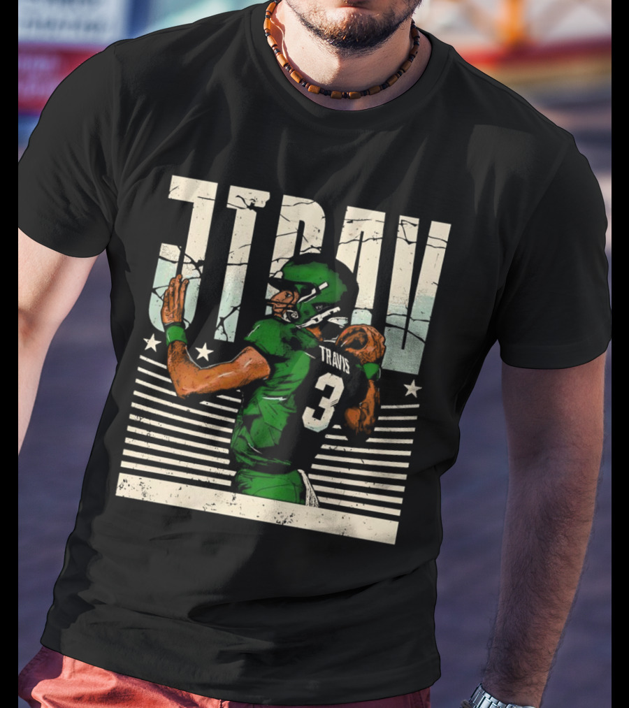 Jordan Travis New York Jets Football Cartoon Graphic Retro Style Football Jersey Number 3 T-Shirt