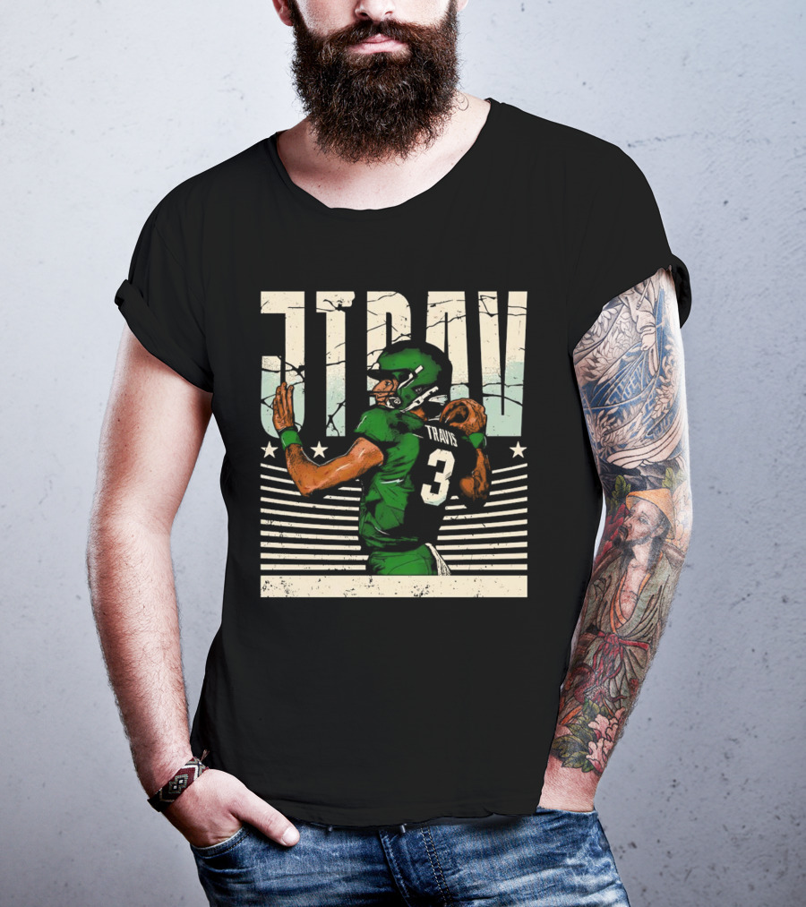 Jordan Travis New York Jets Football Cartoon Graphic Retro Style Football Jersey Number 3 T-Shirt