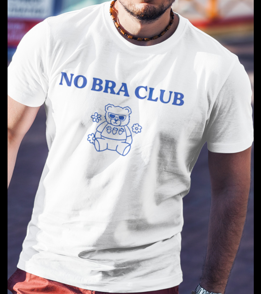 NO BRA CLUB BEAR SUNGLASSES FLOWERS T-Shirt