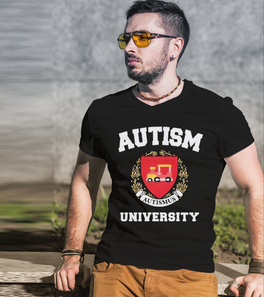 Autismus University Autism Joke Shield With Toy Car Crest T-Shirt