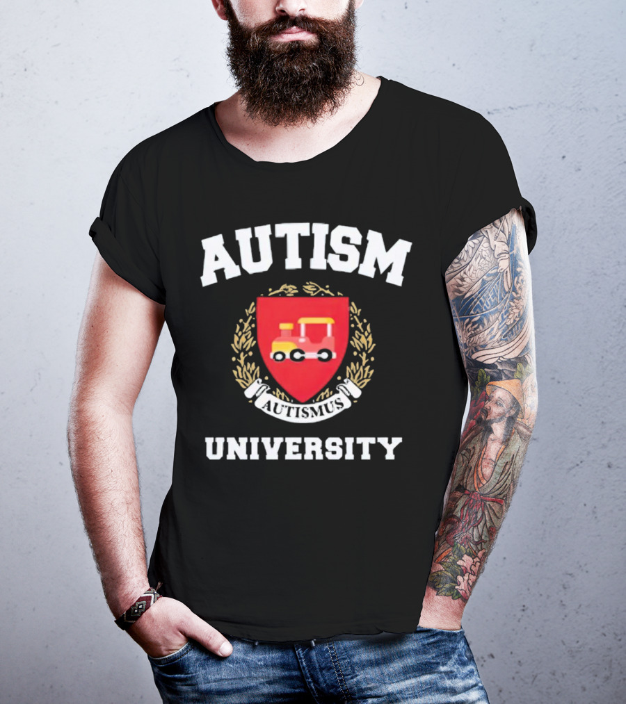 Autismus University Autism Joke Shield With Toy Car Crest T-Shirt