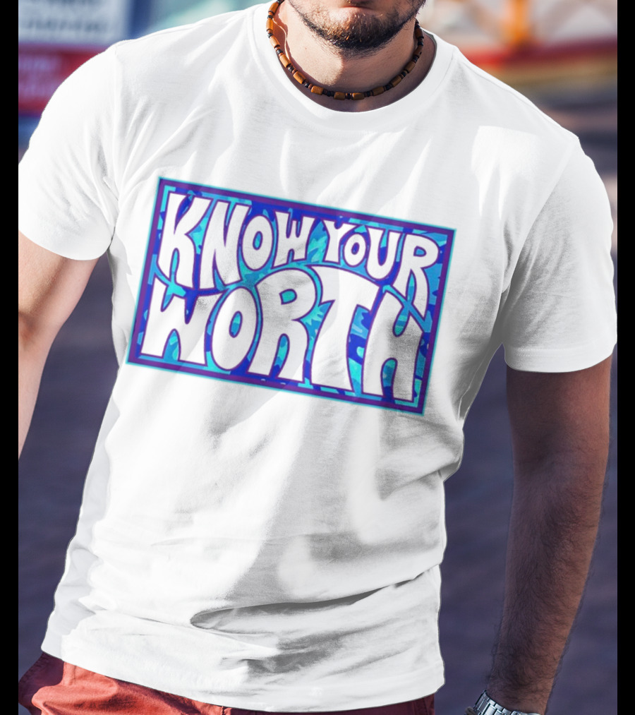Know Your Worth Blue Abstract T-Shirt