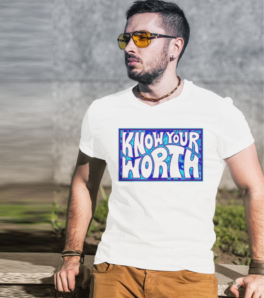 Know Your Worth Blue Abstract T-Shirt