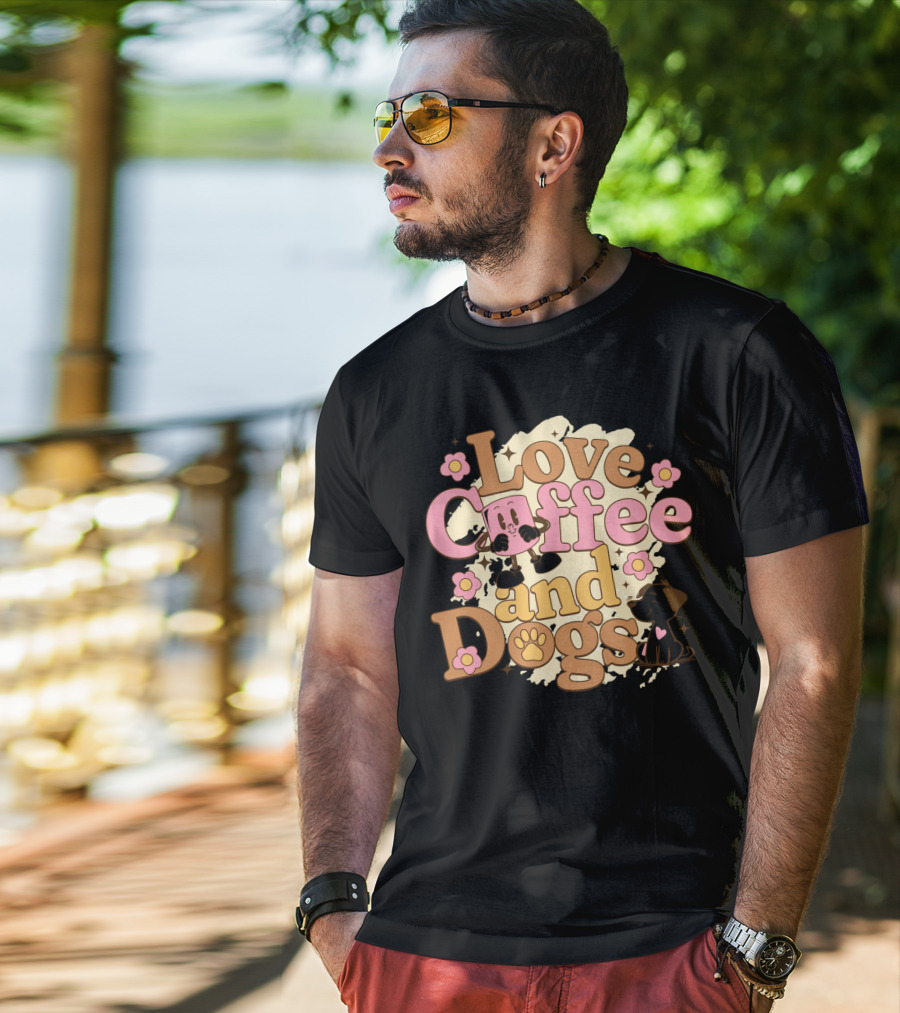 Love Coffee And Dogs Cute Floral Cartoon T-Shirt