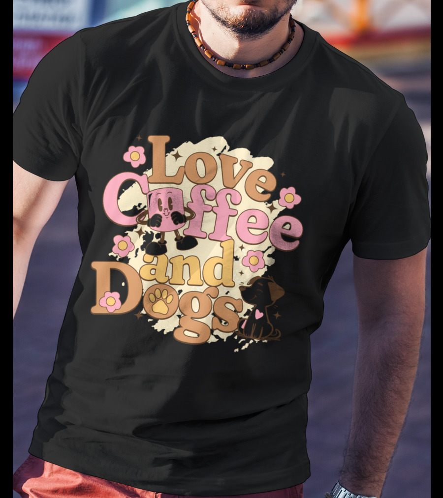 Love Coffee And Dogs Cute Floral Cartoon T-Shirt