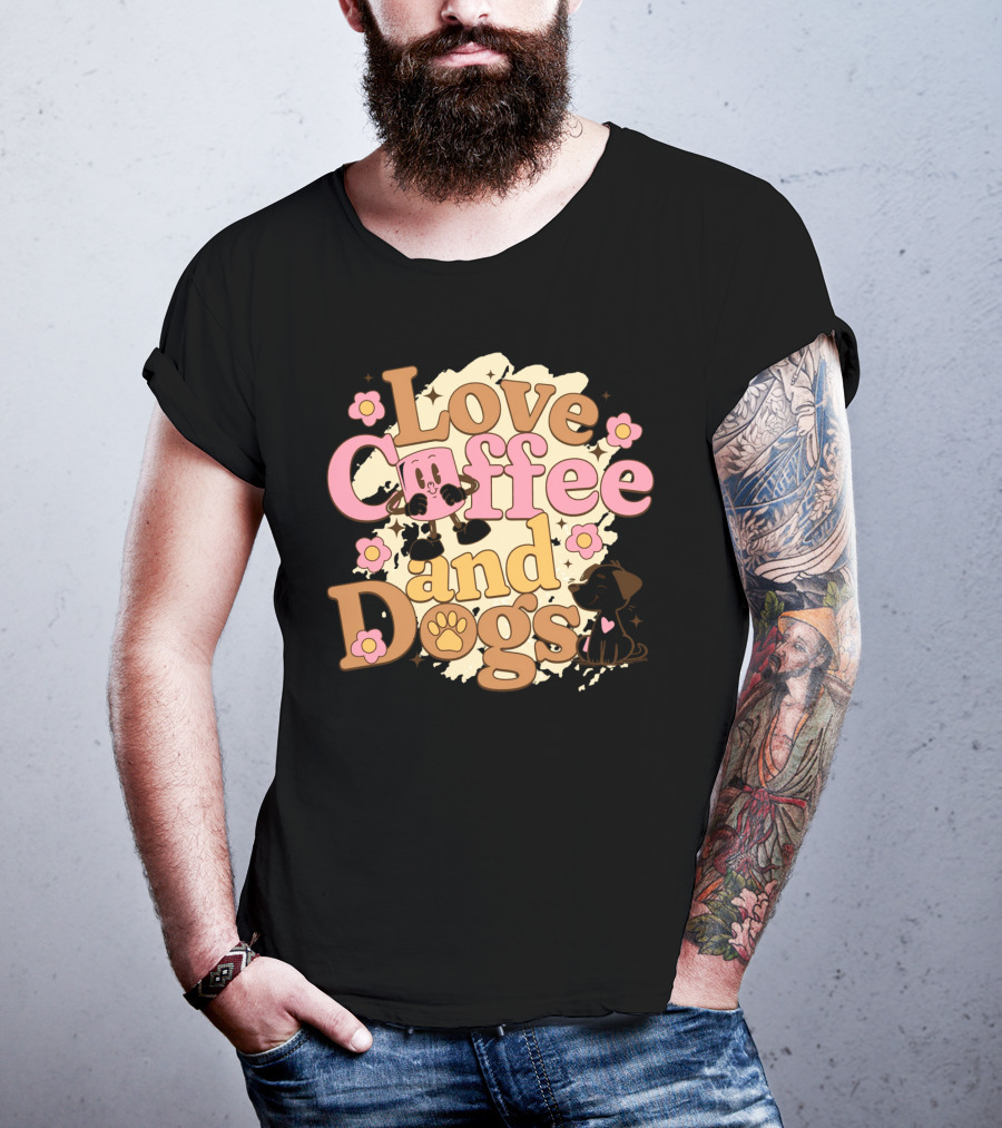 Love Coffee And Dogs Cute Floral Cartoon T-Shirt