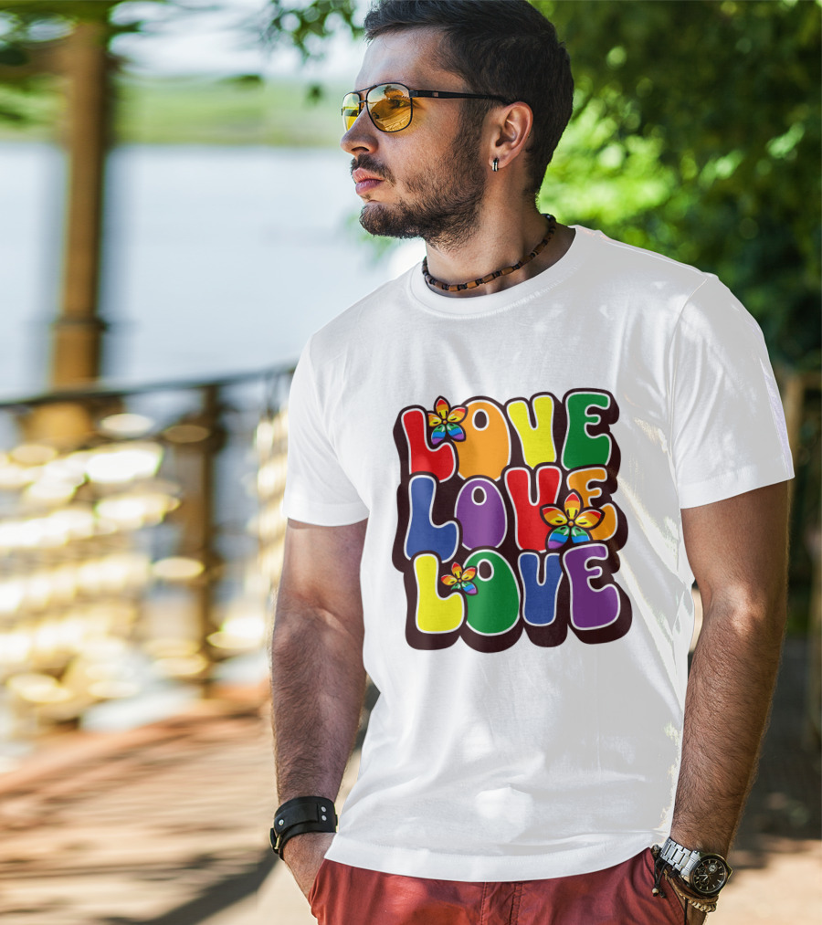 LOVE LOVE LOVE Rainbow Pride Flowers T-Shirt