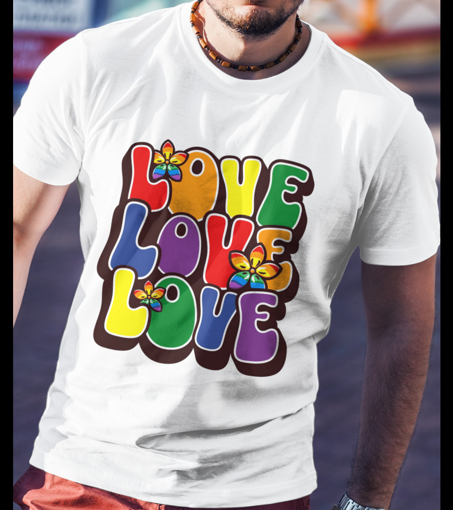 LOVE LOVE LOVE Rainbow Pride Flowers T-Shirt