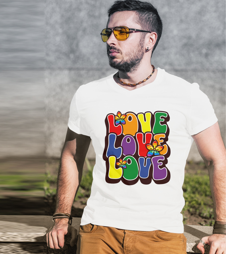 LOVE LOVE LOVE Rainbow Pride Flowers T-Shirt