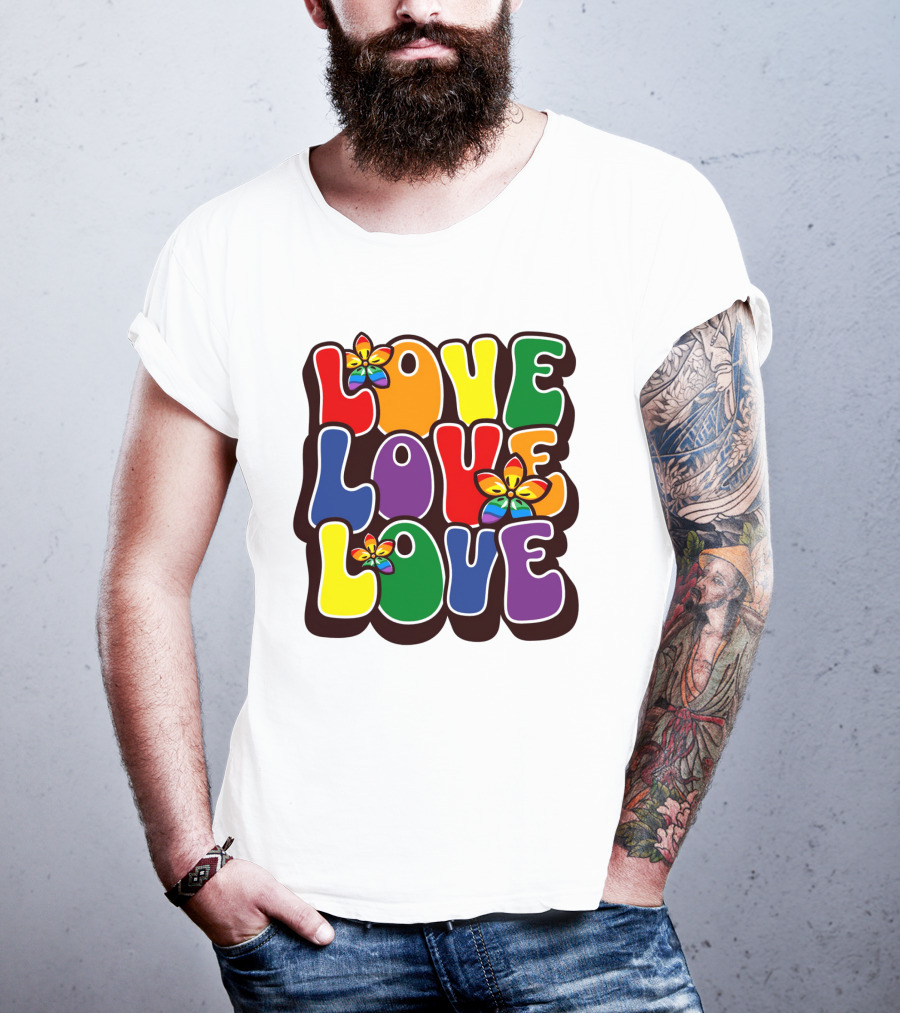 LOVE LOVE LOVE Rainbow Pride Flowers T-Shirt