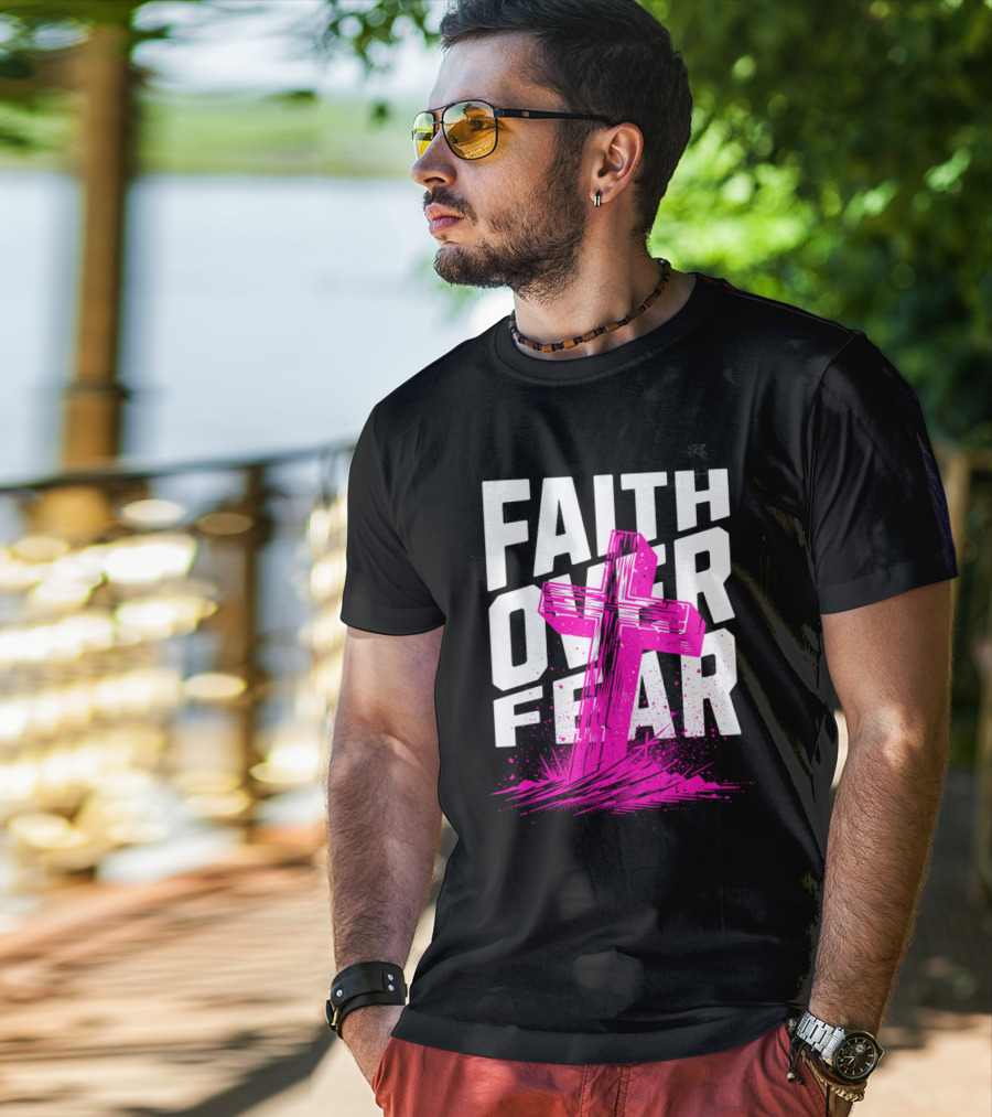 Faith Over Fear Pink Cross T-Shirt