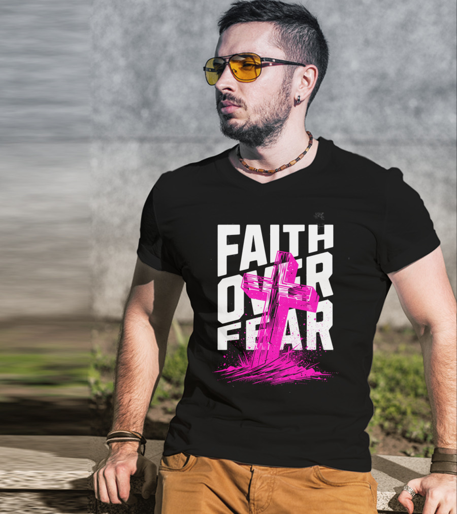 Faith Over Fear Pink Cross T-Shirt
