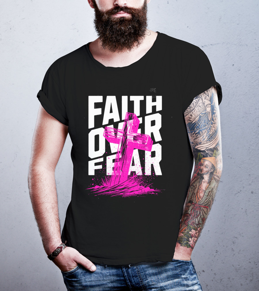 Faith Over Fear Pink Cross T-Shirt