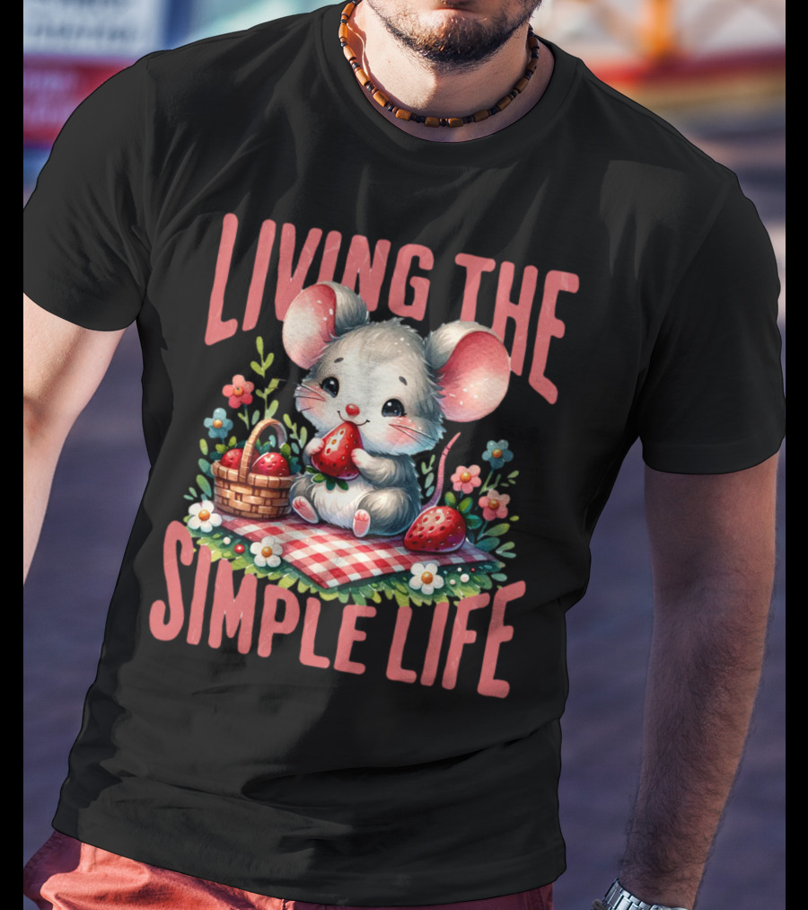 Living The Simple Life Cottagecore Picnic Mouse T-Shirt