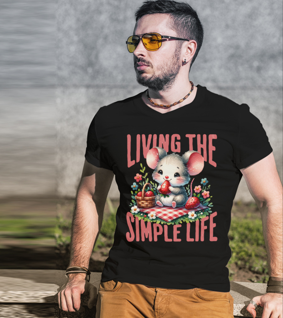 Living The Simple Life Cottagecore Picnic Mouse T-Shirt