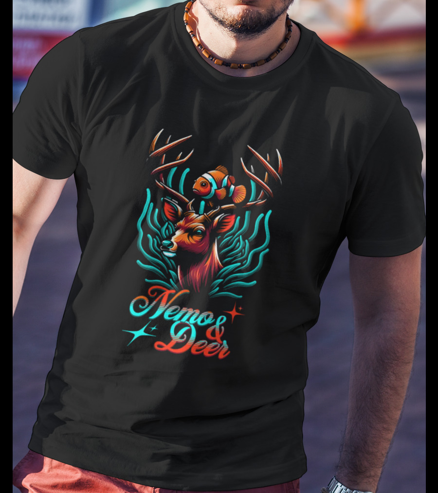 Nemo And Deer Clownfish And Antlers Fantasy Fusion T-Shirt