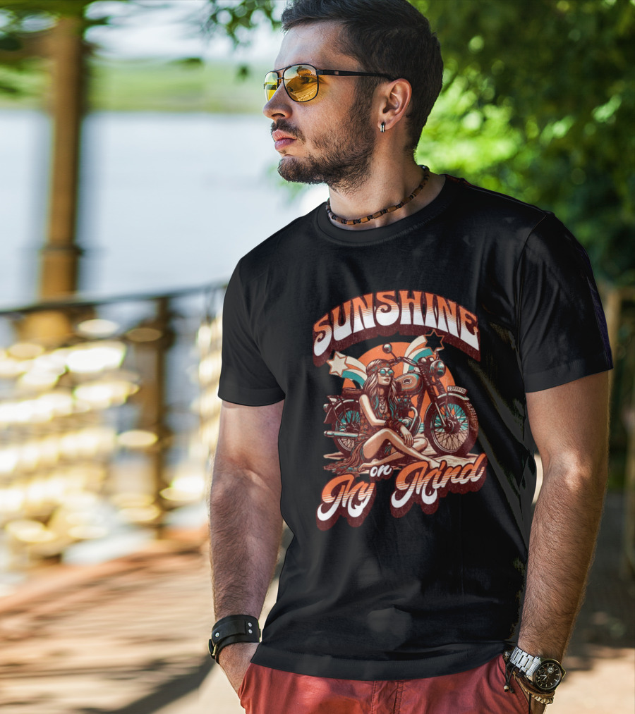 Sunshine On My Mind Hippie Motorcycle Sunset Retro Summer T-Shirt