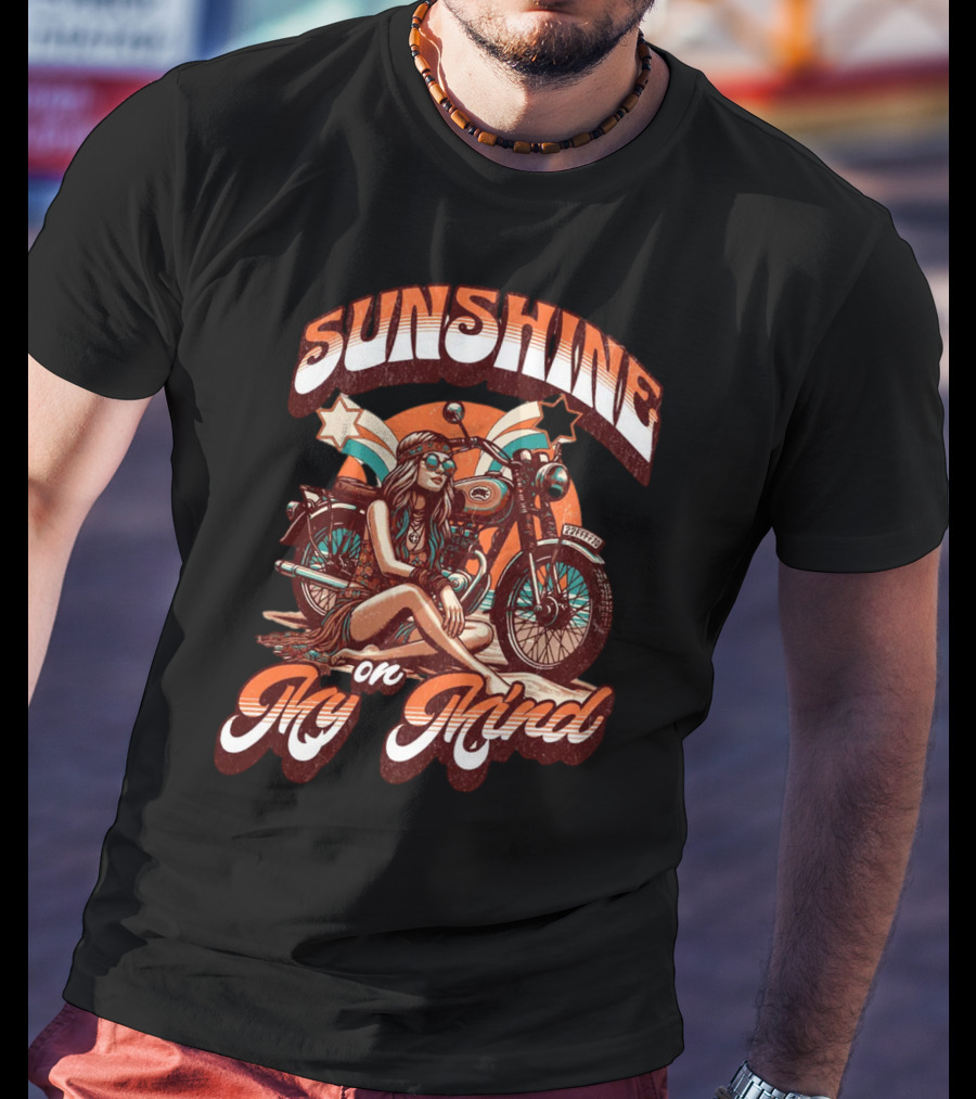 Sunshine On My Mind Hippie Motorcycle Sunset Retro Summer T-Shirt