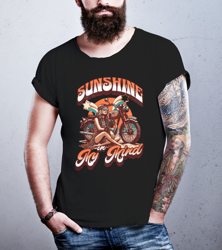 Sunshine On My Mind Hippie Motorcycle Sunset Retro Summer T-Shirt