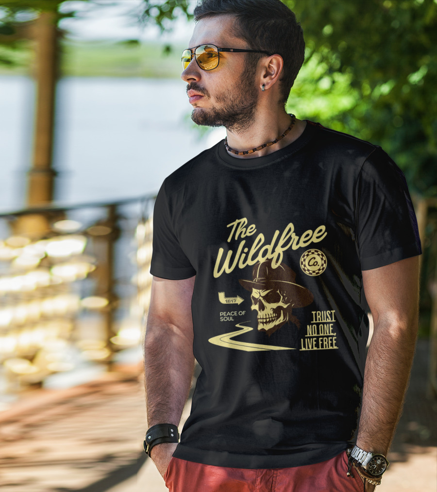 The Wildfree Co Trust No One Live Free Peace Of Soul Skull 1677 T-Shirt