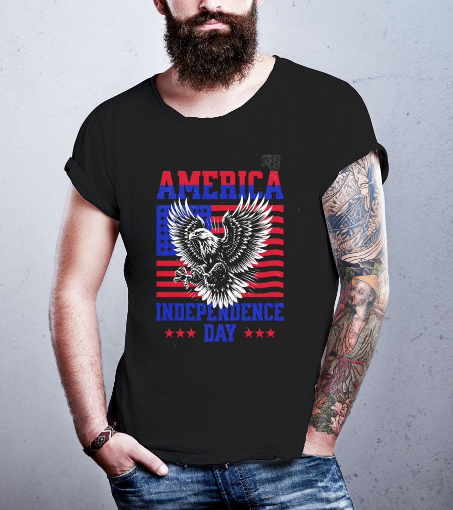 America Independence Day Eagle Flag Stars T-Shirt