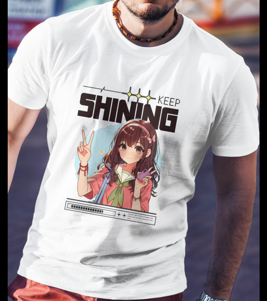 Keep Shining Cute Anime Girl Peace Sign T-Shirt