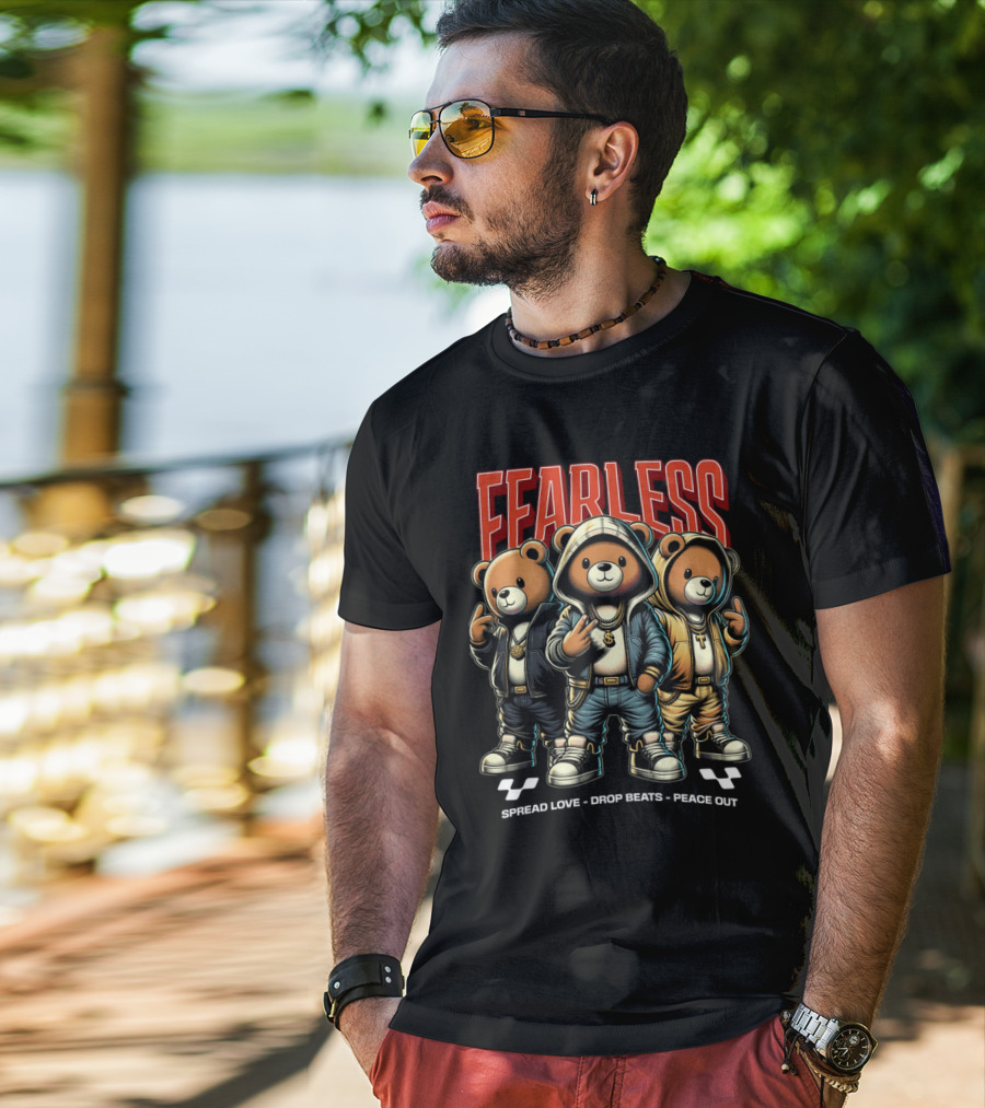 FEARLESS Spread Love Drop Beats Peace Out Teddy Trio T-Shirt