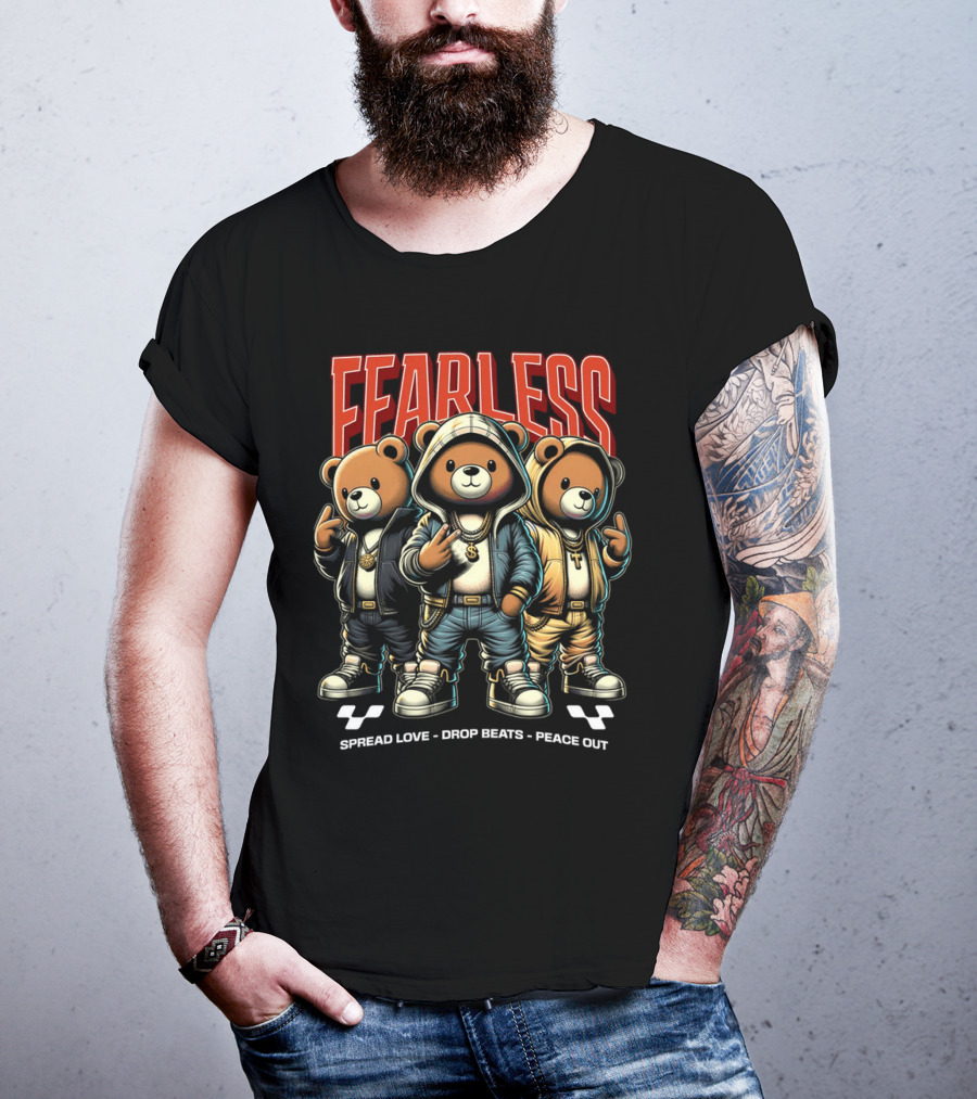 FEARLESS Spread Love Drop Beats Peace Out Teddy Trio T-Shirt