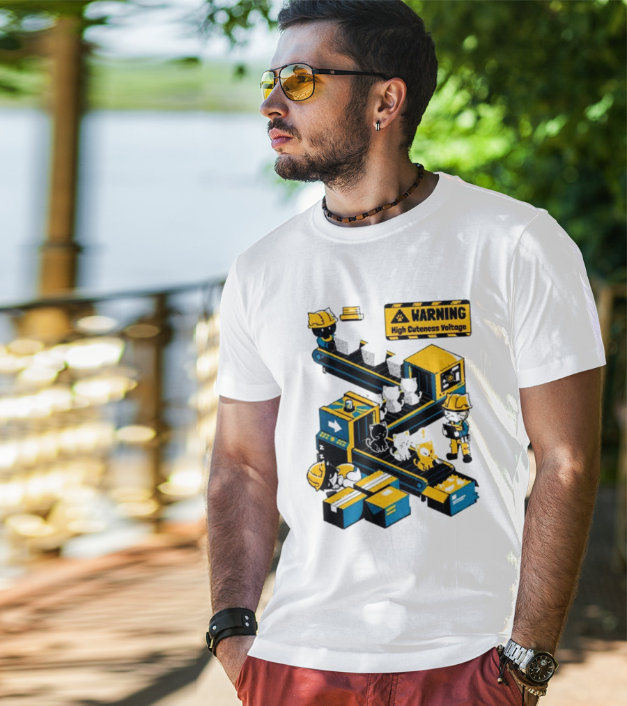 Warning High Cuteness Voltage Cats Factory Worker Warning T-Shirt