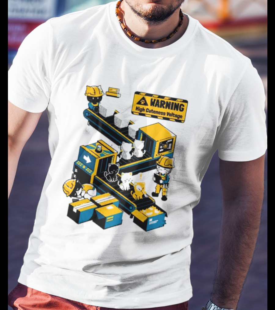 Warning High Cuteness Voltage Cats Factory Worker Warning T-Shirt