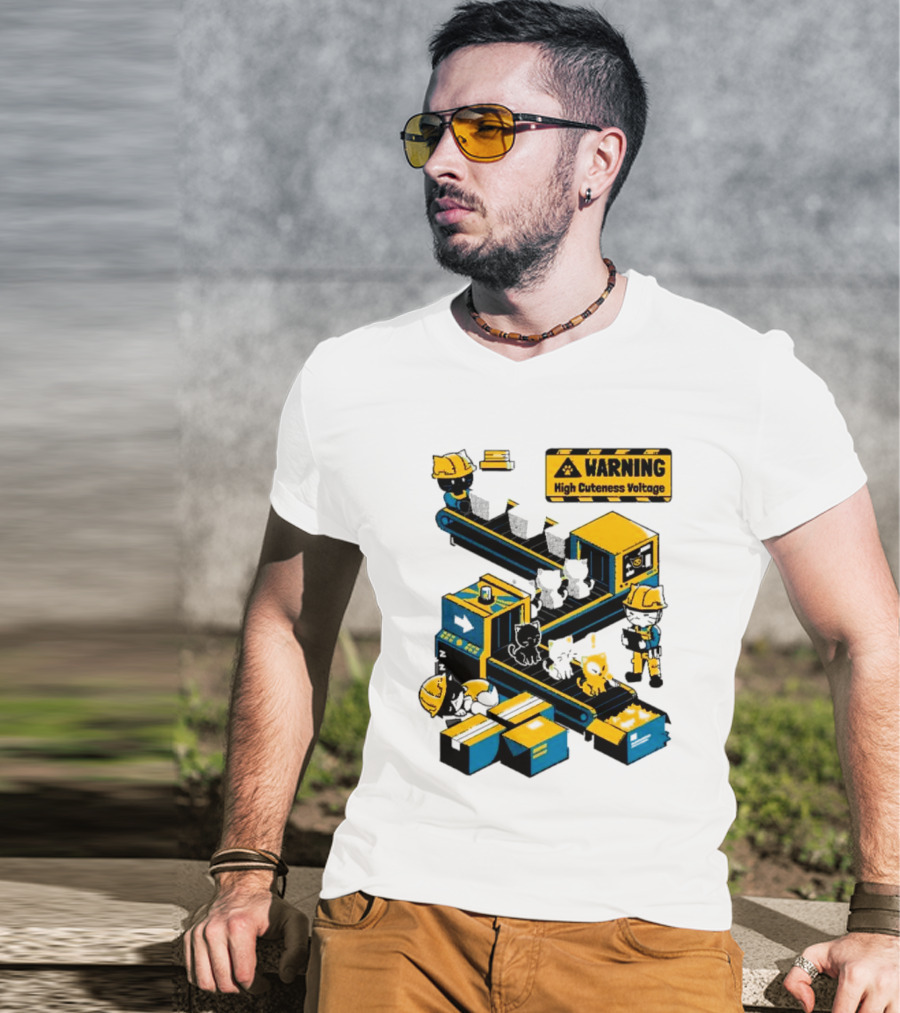 Warning High Cuteness Voltage Cats Factory Worker Warning T-Shirt