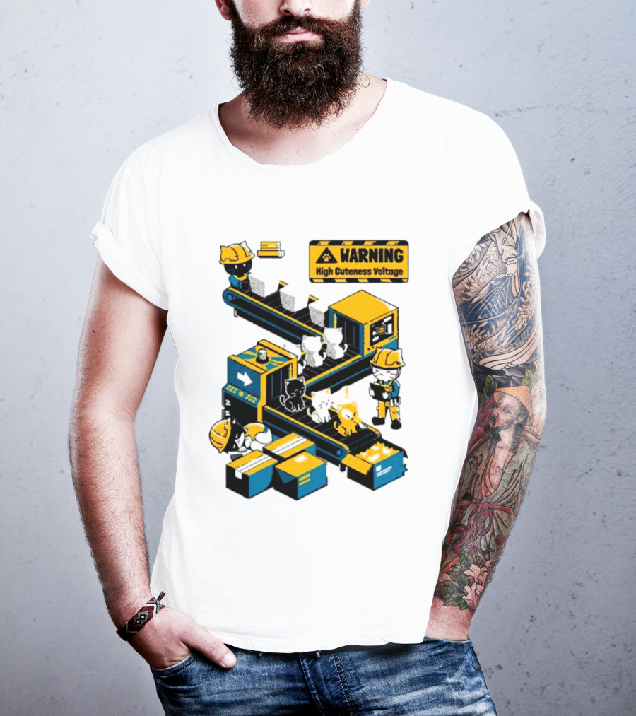 Warning High Cuteness Voltage Cats Factory Worker Warning T-Shirt