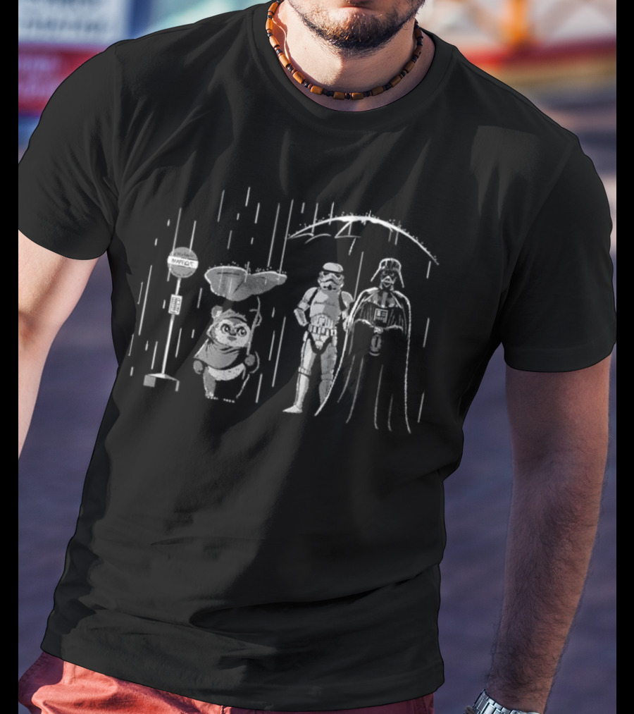 Ewok Stormtrooper Darth Vader My Neighbor Totoro Crossover Dark Side Neighbor T-Shirt