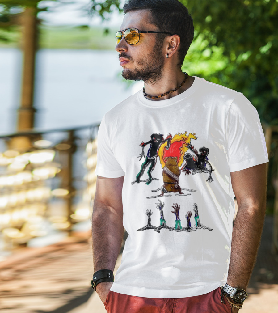 Hamster Of The Apocalypse Surrounded By Flaming Shadows T-Shirt