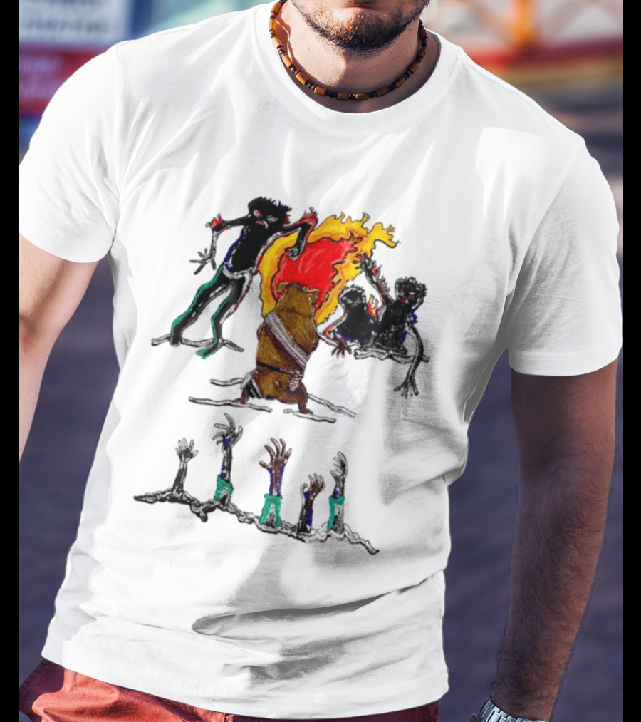 Hamster Of The Apocalypse Surrounded By Flaming Shadows T-Shirt