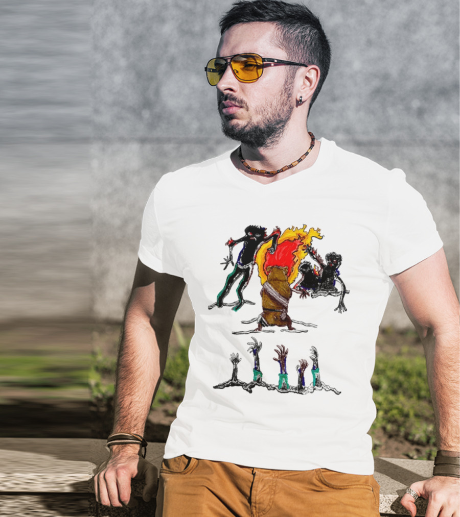 Hamster Of The Apocalypse Surrounded By Flaming Shadows T-Shirt